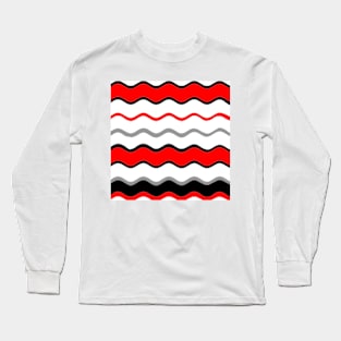 red black white silver grey wavy striped pattern Long Sleeve T-Shirt